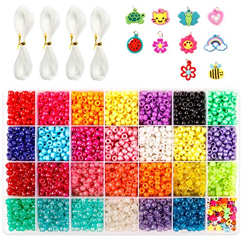 Pony Beads, 4,600 pcs 9mm Pony Beads Set in 27 Colors with Letter Beads, Star Beads and Elastic String for Bracelet Jewelry Making by INSCRAFT