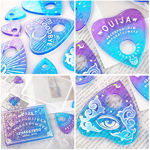 Souarts 2Pcs Ouija Board Silicone Molds Set, Divination Pendant Silicone Molds Boards for Resin, Prophecy Board Love Heart Shape Pendant Silicone Molds for DIY Crafts Gifts Decoration