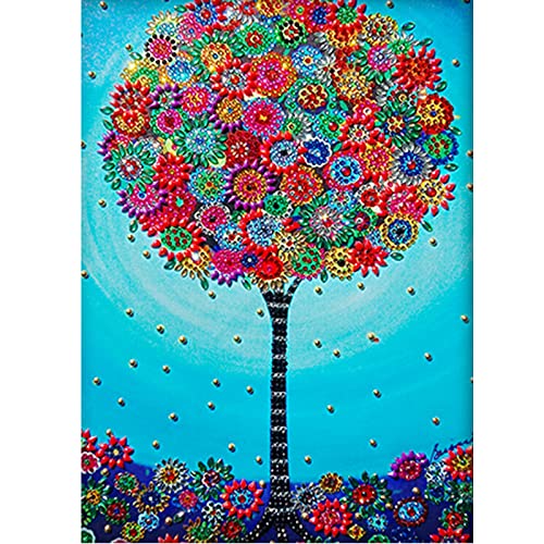 MXJSUA Special Shape Diamond Painting Kits for Adults, Round Drill Diamond Painting Kits 5D DIY Diamond Painting by Number Kits Diamond Art Kits for Home Wall Decor Flowers Tree 12x16 Inch