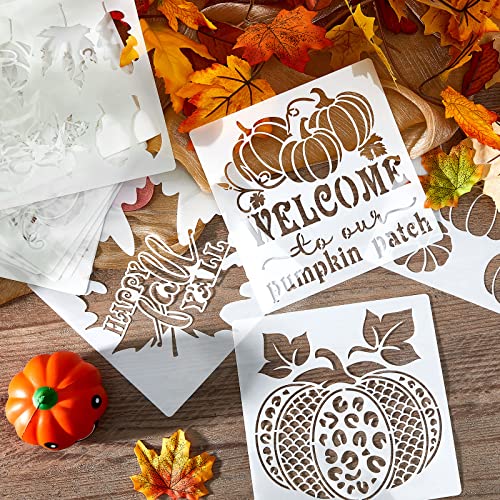 16 Pcs Fall Stencils Pumpkin Painting Stencils Fall Pumpkin Templates Reusable Maple Leaf Stencils on Wood Harvest Thanksgiving Autumn Stencils for Crafts DIY Painting Home Decorations, 16 Styles