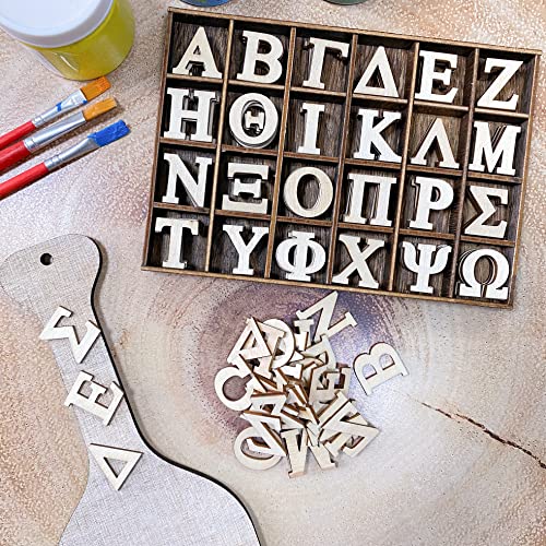120 Pieces 1 Inch Small Wood Greek Letters with Storage Organizor Bold Font Unfinished Wooden Greek Alphabet for Small Paddles Embellishment/Sorority/Fraternity/DIY/Homemade Crafts