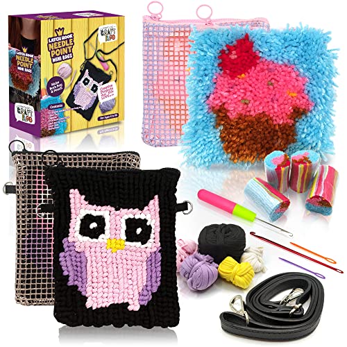 Cupcake Latch Hook Pouch and Owl Needlepoint Cross Body Bag Pre Printed Arts and Crafts Sewing kit
