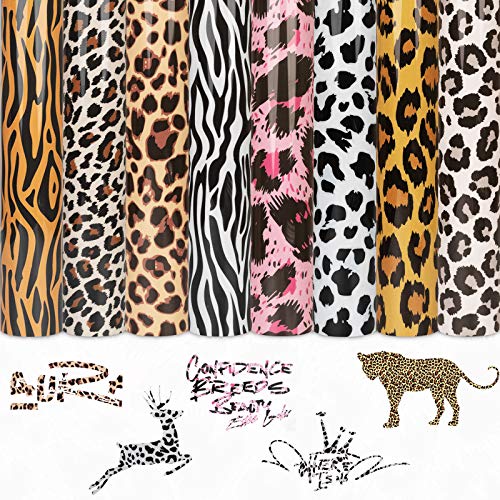 Tintnut Leopard Heat Transfer Vinyl-Cheetah-8 Sheets HTV Bundle - 12 x 10 inch Iron on Vinyl Animal Patterned Assorted Colors Heat Transfer Camouflage DIY T-Shirts for Cricut or Silhouette Cameo