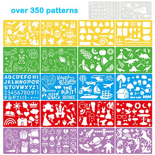 22 Pcs Drawing Painting Stencils for Kids, Over 350 Different Patterns, six Colors of Template for Kids Gift,Washable