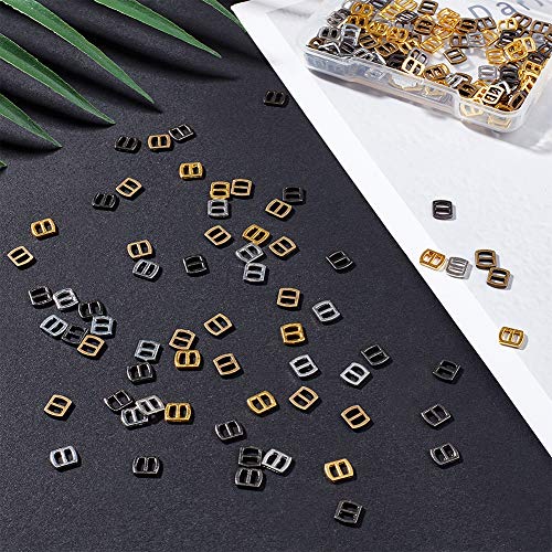 PH PandaHall 200 pcs 4 Colors Mini Alloy Rectangle Adjuster 6x5mm Tri-Glide Slides Buckle Webbing Slider for Fasteners Clothing DIY Accessories