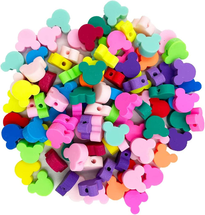100 Pcs Polymer Clay Mouse Head Loose Spacer Beads, 10mm Mixed Color Cute Beads Charms for DIY Hair Clip Necklace Bracelet Jewelry Earring Handmade Craft Making