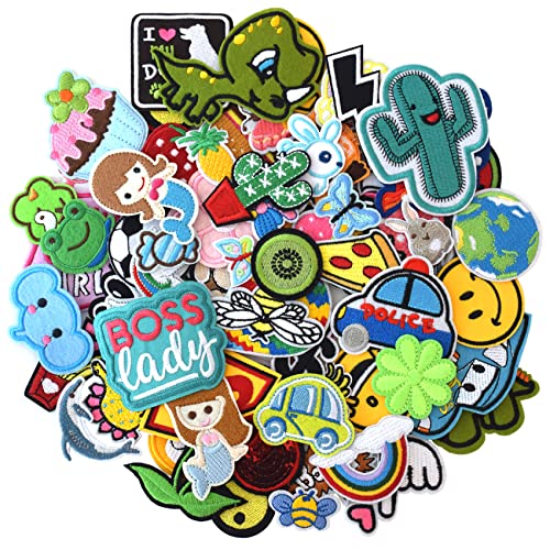 GYGYL 80pcs Random Assorted Size Embroidered Iron on Patches, DIY Sew Applique Repair Patch, Sew On/Iron On Patch for Jackets, Jeans, Pants,Backpacks, Clothes
