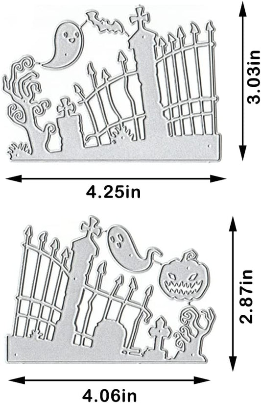 ALIBBON Halloween Die Cuts for Card Making and Scrapbooking, Pumpkin Ghost Fence Cutting Dies Metal Template Molds, Tree Grave Die Cuts for DIY Photo Album Paper Embossing Card Decoration