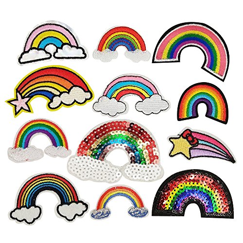 Libiline 12pcs Kid's Embroidered Patch Rainbow Sew On/Iron On Patch Applique Clothes Dress Plant Hat Jeans Sewing Flowers Applique DIY Accessory (Rainbow)