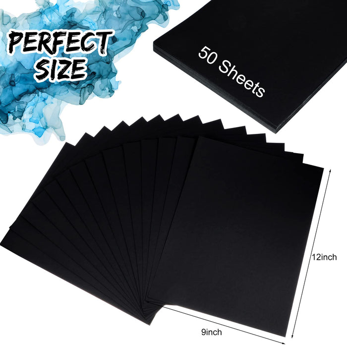 50 Sheets Alcohol Ink Paper 9 x 12 Inch Black Watercolor Paper Synthetic Water Color Painting Paper Black Art Paper for Kid Adult Students Acrylic Painting Drawing, 250 GSM Cardstock