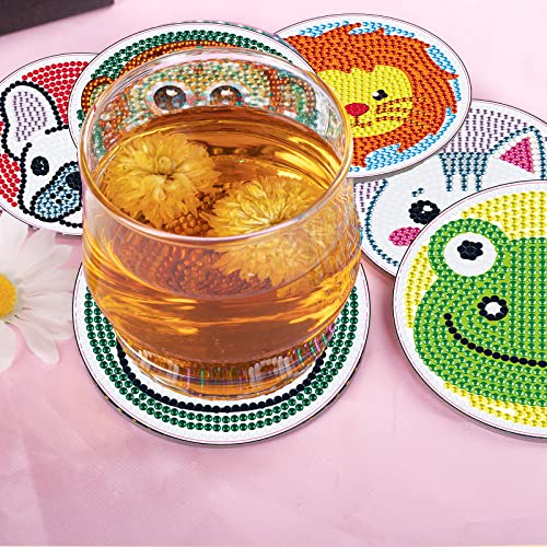 DCIDBEI Diamond Painting Coasters Kit with Holder Diamond Art Kits Coasters for Wooden Table Absorbent Coasters for Drinks Coaster Home Furnishings Crafts for Adults DIY Kits for Adults Kids Gift