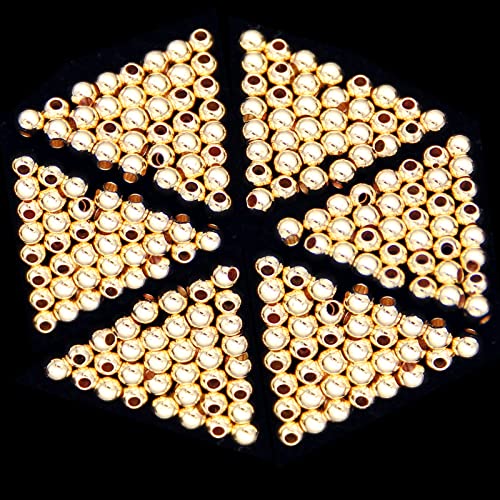 KEOOID 100Pcs 14k 4mm Gold Filled Spacer Beads for Jewelry Making, 14k Gold Filled Round Beads 4mm Gold Beads, Golden