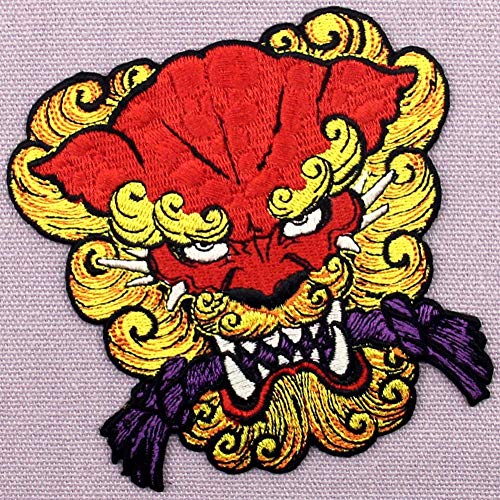 ZEGINs Fudog Lion Dog Patch Embroidered Applique Iron On Sew On Emblem, Red