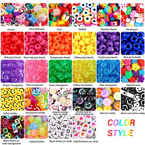 JOICEE Bracelet Making Kit Pony Beads fruite Flower Polymer Clay Beads Smile Face Beads Letter Beads for Jewelry Making, DIY Arts Earring and Crafts Gifts for Girls Age 6 7 8 9 10-12