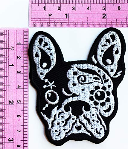 French Bulldog Head Pitbull Dog Pet Biker Tattoo Kids Cartoon Iron on Patch Embroidered Patch Supplies for Jacket Bags Jeans Backpack Clothes DIY