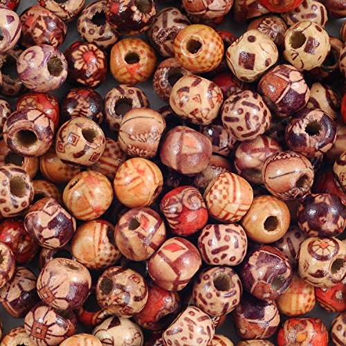 YUEAON Wholesale 200pcs 10mm Natural Painted Wood Beads Round Loose Wooden Bead Bulk Lots Ball for Jewelry Making Craft Hair DIY Macrame Rosary Bracelet Necklace Mix Color