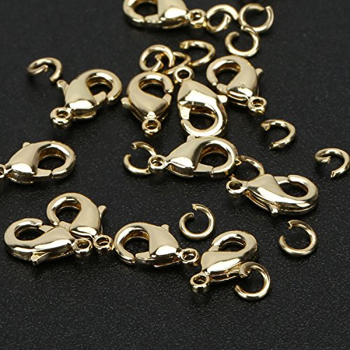 150 PCS Bulk 14K Gold Plated Lobster Claw Clasps and Jump Rings Set for Jewelry Making 10mm