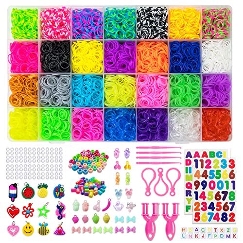 MUDO NEST 11,860+ Rubber Bands Refill Loom Set: 11,000 DIY Loom Bands 500 Clips, 210 Beads, 46 Charms, Loom Bracelet Making Kit for Kids,Rubber Band Bracelet Kit