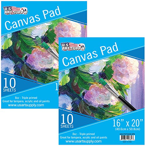 U.S. Art Supply 12" x 16" 10-Sheet 8-Ounce Triple Primed Acid-Free Canvas Paper Pad (Pack of 2 Pads)