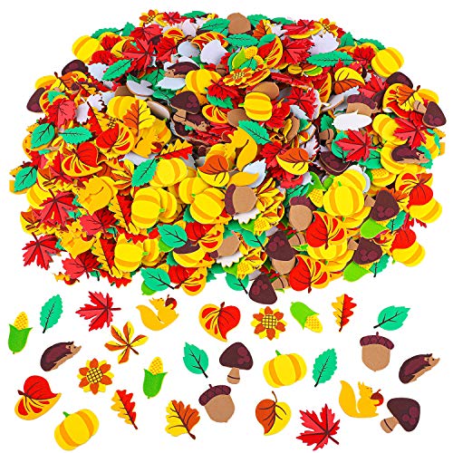 Aneco 500 Pieces Leaf Foam Stickers Self-Adhesive Fall Maple Squirrels Acorns Stickers for Fall Thanksgiving Scrapbooking Craft Decorations, Assorted Fall Theme