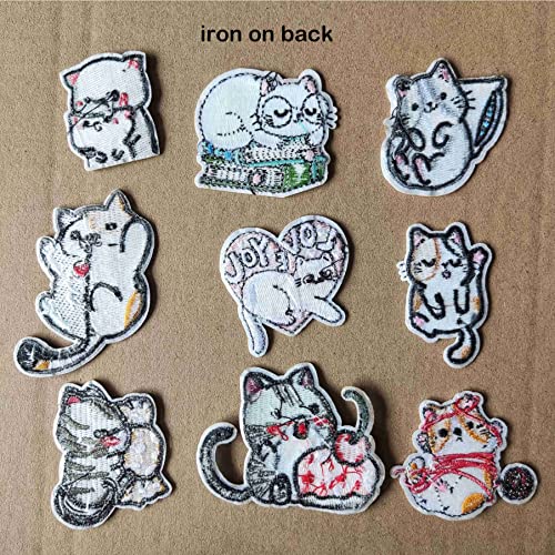 9Pack Funny Lovely Little Naughty Cats Badge Emblem Iron On Patch Embroidered Sew On Patches for Bag T-Shirt Clothes (Cute Cats)