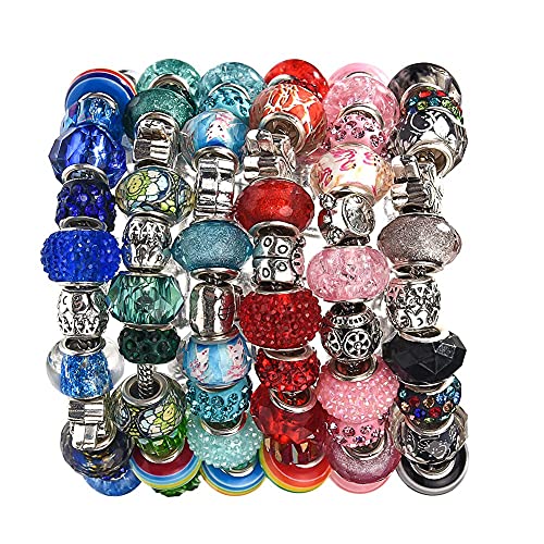 60 Pieces Assorted European Beads with Plating Silver Metal Alloy Rhinestone Large Hole Spacer Beads for DIY Charm Bracelet Jewelry Making (Alloy Spacer Beads)
