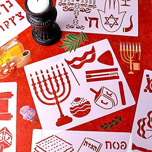 12 Pieces Hebrew Stencil Jewish Stencil Hebrew Plastic Stencil Hebrew Alphabet Letters Stencil Jewish Holidays Pictures Stencil 9.8 x 7.9 Inch Jewish Lettering Stencils for Painting Journaling