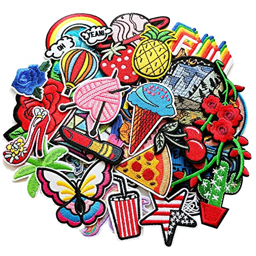 MISDONR 39pcs Cute Iron On Patches Embroidered Patches Assorted Styles Applique for Clothes Jackets Jeans Pants Backpacks, Size 1.2 - 3.2in