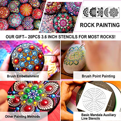 Augshy 58PCS Mandala Rock Dotting Tools Set Rock Painting Supplies with a Blue Zipper Waterproof Storage Bag for Painting Rocks