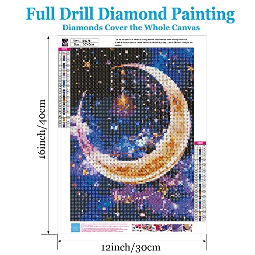 Offito Moon Diamond Art Kits for Adults Beginners Kids, DIY Full Drill Diamond Painting Kits with Gem Crystal Home Wall Decor 12x16 Inch