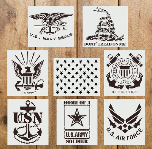 8 Style Plastic Military Stencil Template, 50 Star American Army Navy Air Force Pattern, Reusable Stencil Template for DIY Drawing Painting to Home, Plastic,Wood,Wall Art,Graffiti ,Card Crafts