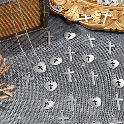 100 Pcs Silver Cross Charms 60 Small Cross Charms for Jewelry Making 40 Heart Shaped Religious Charms Mini Metal Christian Charms for DIY Crafts Necklace Bracelet Earring Keychain Supplies