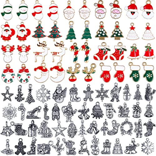 90 Pieces Christmas Charms Assorted Christmas Pendants Jewelry Pendant Accessory for Xmas Party Necklace Bracelet Earring DIY Supplies