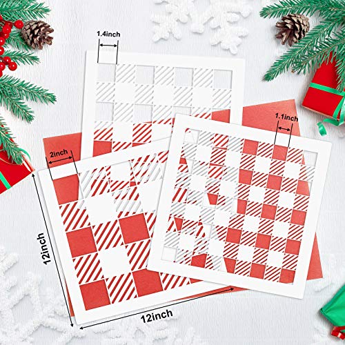 6 Pieces Christmas Plaid Stencil Buffalo Plaid Stencils Reusable Mylar Template of Different Grids Sizes for DIY Art Wood Sign Wall Background Painting Home Decor, 12 x 12 Inches