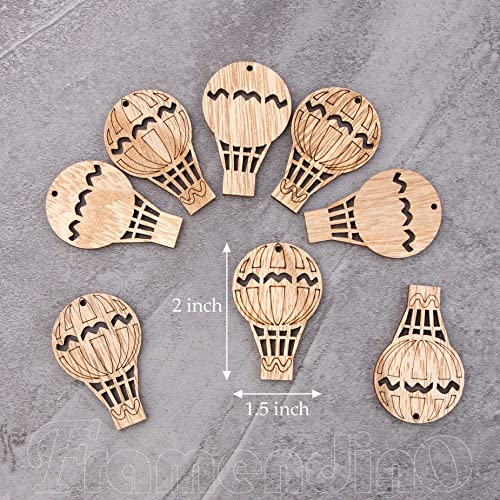 Framendino, 30 Pack Mini Wooden Air Balloon Cutout Unfinished Wood Pieces Rustic Wooden Slices Embellishment Hot Air Balloon Cutouts for DIY Craft Home Party Decoration