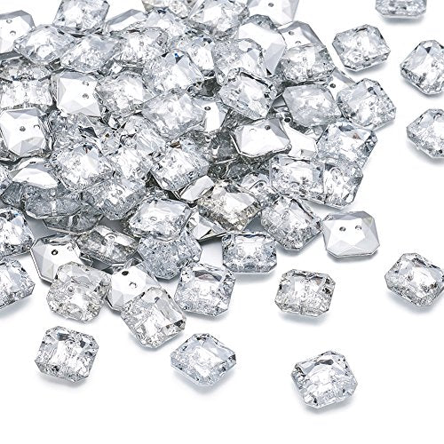 Pandahall 100pcs 2-Hole Acrylic Crystal Clear Rhinestone Sewing Fastening Buttons Jewelry Scrapbooking Octangle 0.43x0.43 Inch Faceted Hole: 1mm