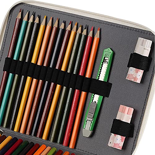 Shulaner 250 Slots Colored Pencil Case with Zipper Closure Large Capacity Retro Style Element Pattern Pencils Bag Waterproof 840D PVC Fabric Pen Organizer Storage Holder for Student or Artist