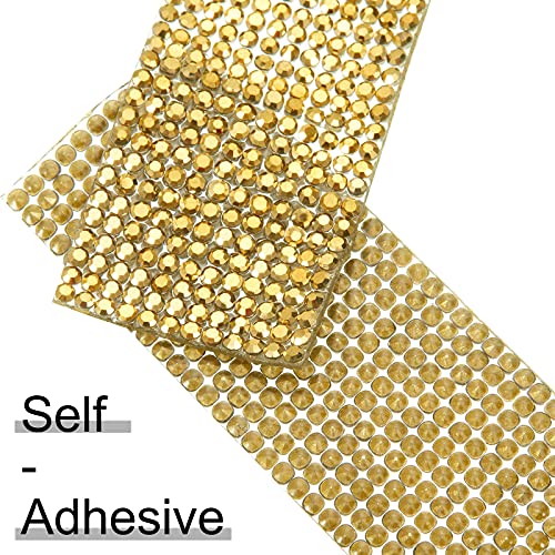 Zonon, Self Adhesive Rhinestone Strips Diamond Bling Crystal Ribbon Sticker Wrap for Craft Jewel Tape Roll with 2 mm Rhinestones for DIY Car Phone Christmas Decoration (Gold,0.51 Inch x 9 Yards)