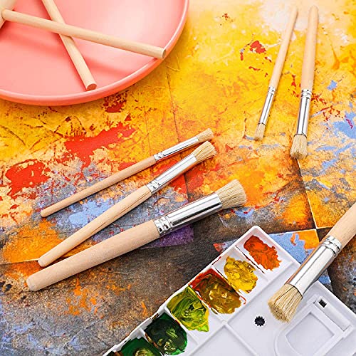 Exceart Wooden Stencil Brushes Natural Stencil Bristle Brushes Professional Paint Brushes Round Pointed Tip Nylon Hair Wooden Handle Painting Brushes for Acrylic Watercolor Oil Painting 6pcs