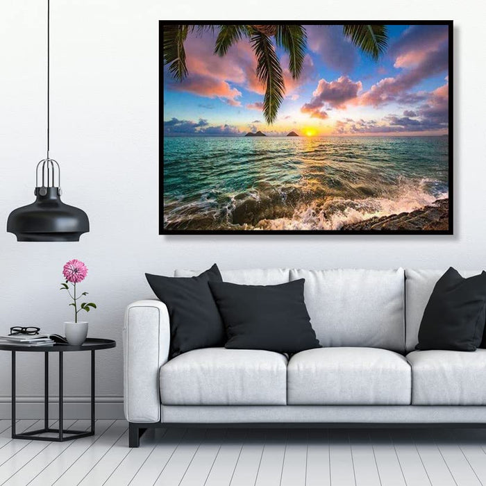 5D Diamond Art Painting，Large Sunset Diamond Painting Kits for Adults，DIY Full Drill Crystal Rhinestone Arts and Crafts，Gem Art Painting with Diamond Home Wall Decor Sea Waves(27.5 X 15.7inch)