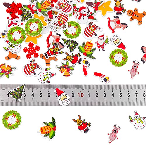 240 Pieces Christmas Wooden Buttons Colorful Sewing Buttons Assorted Christmas Crafts Buttons Christmas Stocking Decorative Buttons for DIY Sewing Handmade Projects, Mixed Sizes and Styles