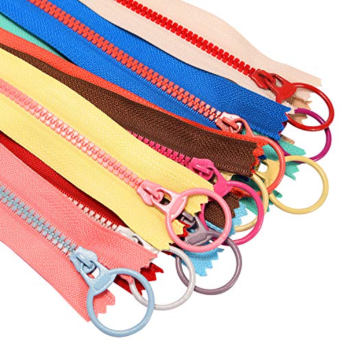 20Pcs Colorful Resin Zippers with Ring Pulls for DIY Tailor Sewing Craft Accessories Mixed 10 Color - 6 Inch