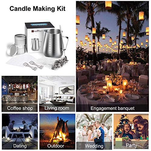 DINGPAI Candle Making Supplies, DIY Candles Craft Tools Including Candle Make Pouring Pot, Candle Wicks, Candle Wicks Sticker, 3-Hole Candle Wicks Holder, Candle Tins and Spoon