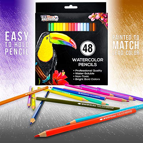 U.S. Art Supply 48 Piece Watercolor Artist Grade Water Soluble Colored Pencil Set, Full Sized 7 Inch Pencil Length