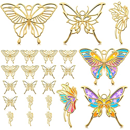 20 Pieces Open Bezel Pendant Charms Hollow Resin Golden Butterfly Moulds Pendant Frame for DIY Bracelet Necklace, Jewelry Making (Butterfly Style)