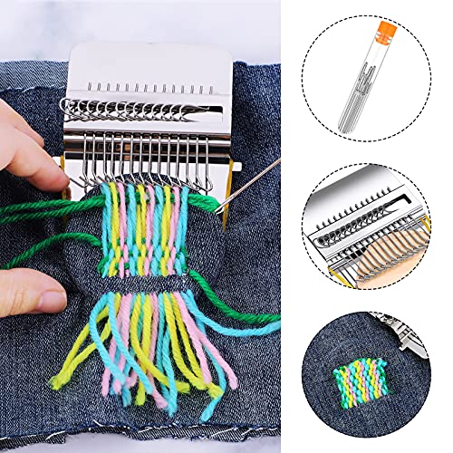 Darning Mini Loom Machine 14 Hooks Small Speedweve Weaving Loom and 9 Yarn Knitting Needles Small Weaving Loom Kit Hand DIY Craft Weaving Repair Tool for Jeans, Socks Clothes (Classic Color)