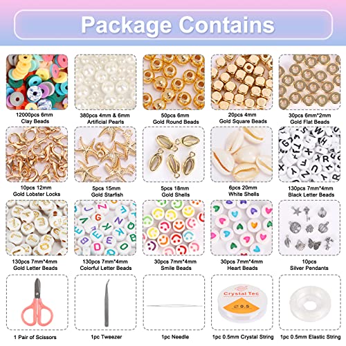 QUEFE 13000pcs, 60 Colors, Clay Beads for Bracelet Making Kit, Flat Round Polymer Heishi Beads with Letter Beads for DIY Craft Gifts, Necklace Jewelry Making, Set for Girls 8-12