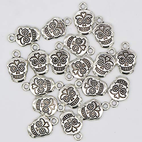 20 Pcs Tibetan Pendants Antique Silver Alloy Tibetan Style Skull Pendants Cadmium Free Nickel Free Charm Pendants for Women Men Jewelry Making Crafting