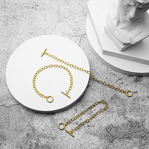 Junkin 20 Pieces Chain Bracelets Stainless Steel Link Bracelet Round Link Chain Bracelets with OT Toggle Clasp Jewelry Bracelet Making Chain for Women Girls Valentine's Day Present (Gold)