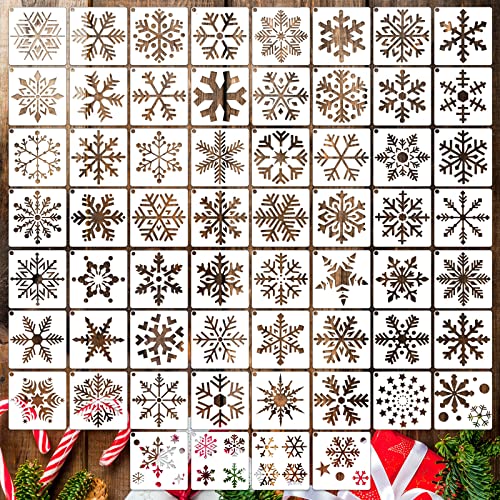 60 Pcs Christmas Stencils for Painting on Wood 3x3 Inch Small Snowflake Stencil Reusable Christmas Holiday Stencils for Art Craft Painting Spraying Wall Card Paper Gift Home Decor (Snowflake Style)